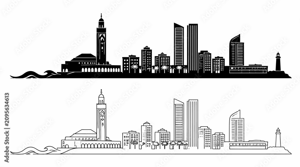 Fototapeta premium Casablanca city skyline silhouette with Hassan II Mosque