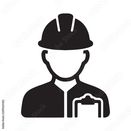 Construction engineer worker icon with hard hat and clipboard engineer construction clipboard supervisor