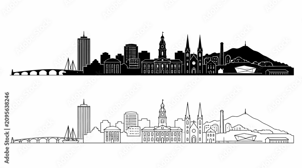 Obraz premium Dublin City Skyline Silhouette, Minimalist Vector Illustration