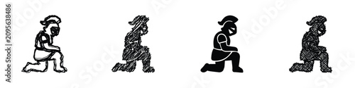 Cuadro en lienzo Four distinct artistic representations of a Roman legionary in a kneeling pose,