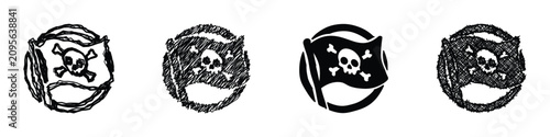 Obraz na plátne Four circular icons featuring the iconic Jolly Roger flag, rendered in different