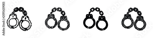 Fotografi A collection of four distinct handcuff icons, varying in artistic style from ske