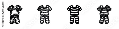 Принти на полотні A collection of four distinct illustrations of prison inmate uniforms, each rend