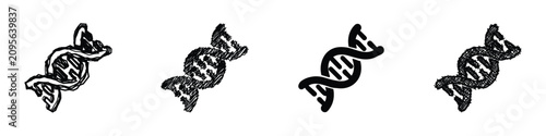 Foto A set of four distinct DNA double helix illustrations, showcasing varied artisti