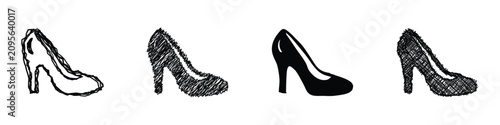Картината върху платно A set of four distinct visual representations of a high heel shoe, showcasing va