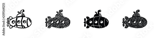 Fotografie A set of four distinct submarine illustrations, ranging from a hand-drawn sketch