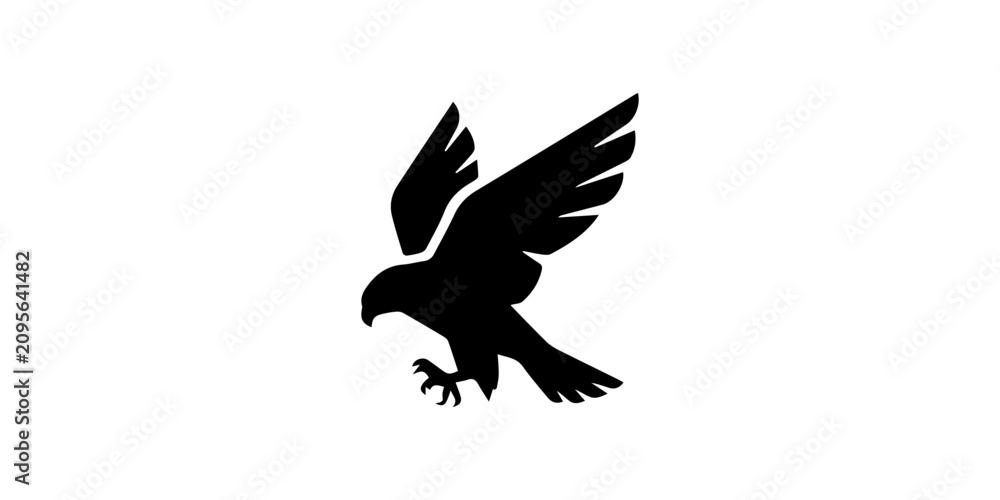 Fototapeta premium Falcon Diving Black Silhouette Icon.