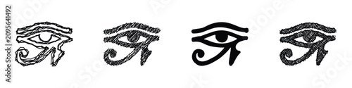 Fotografie A collection of four distinct artistic interpretations of the Eye of Horus, show