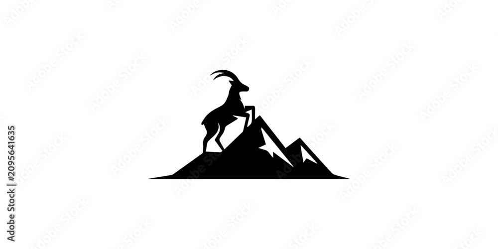 Fototapeta premium Goat Mountain Climbing Black Silhouette Icon.