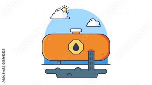 Fuel tank storage with Oil Leak causing hazard Hazard. Animated Icon Style. Seamless Looping Animation with Alpha Channel