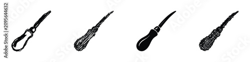 Bilde på lerret A collection of four awl tools, each rendered in a distinct artistic style, incl