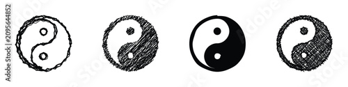Cuadro en lienzo Four distinct representations of the Yin Yang symbol, ranging from rough sketche