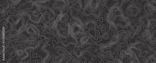 Black topographic map background. Abstract contour lines and terrain topography relief pattern vector for modern banner, minimal cover, and graphic design.