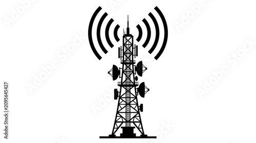 Fotografie Cell tower silhouette against a white background communication infrastructure