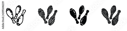 Canvastavla Collection of stylized bowling pin graphics, including hand-drawn and silhouette