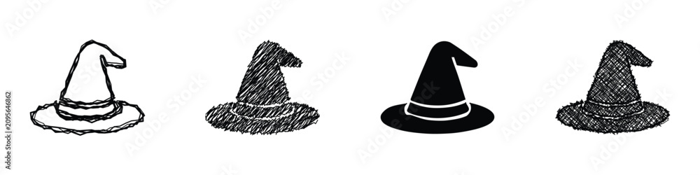 Obraz premium Explore a creative collection of different witch hat designs perfect for Halloween and costume accessories