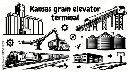 Tableau sur toile grain elevator terminal in kansas featuring towering storage silos conveyor belt