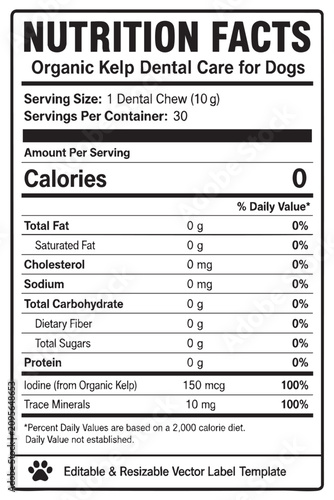 Quadro su tela nutrition facts vector label template for organic kelp dental care for dogs
