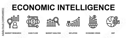 Картината върху платно Economic Intelligence Banner Web Outline Icon Vector Illustration Concept for Bu