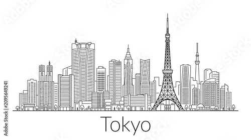 Tokyo Skyline Line Art - Iconic Cityscape Illustration