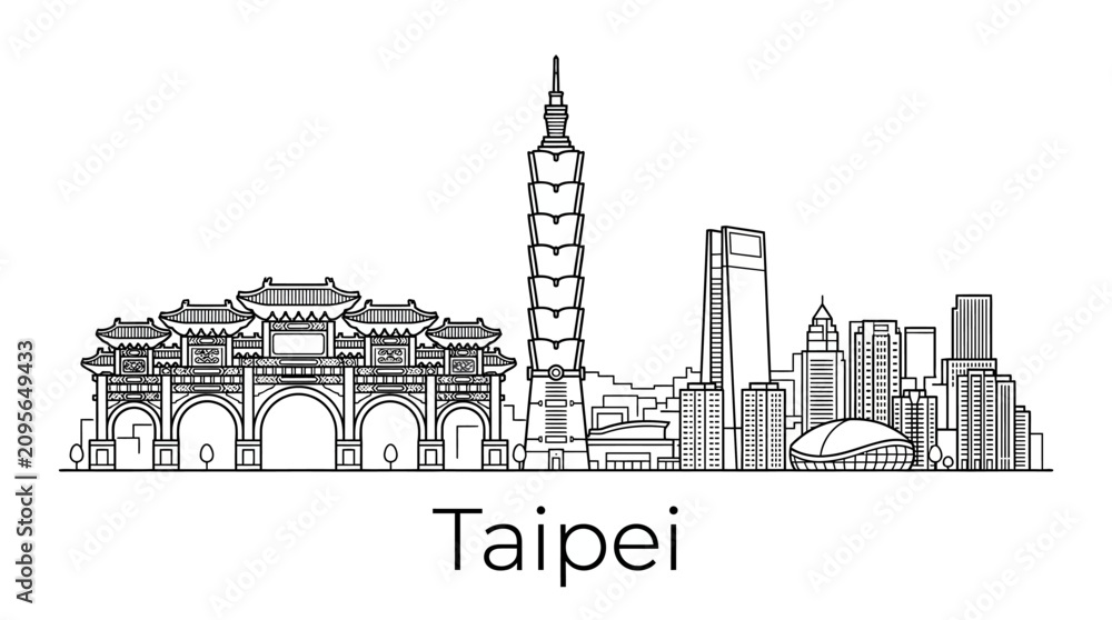 Obraz premium Taipei skyline illustration - iconic landmarks, modern architecture, travel vector art