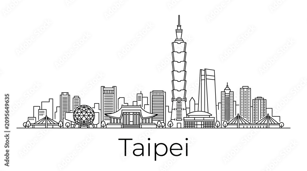 Obraz premium Taipei Skyline Line Art: Iconic Landmarks and Modern Architecture