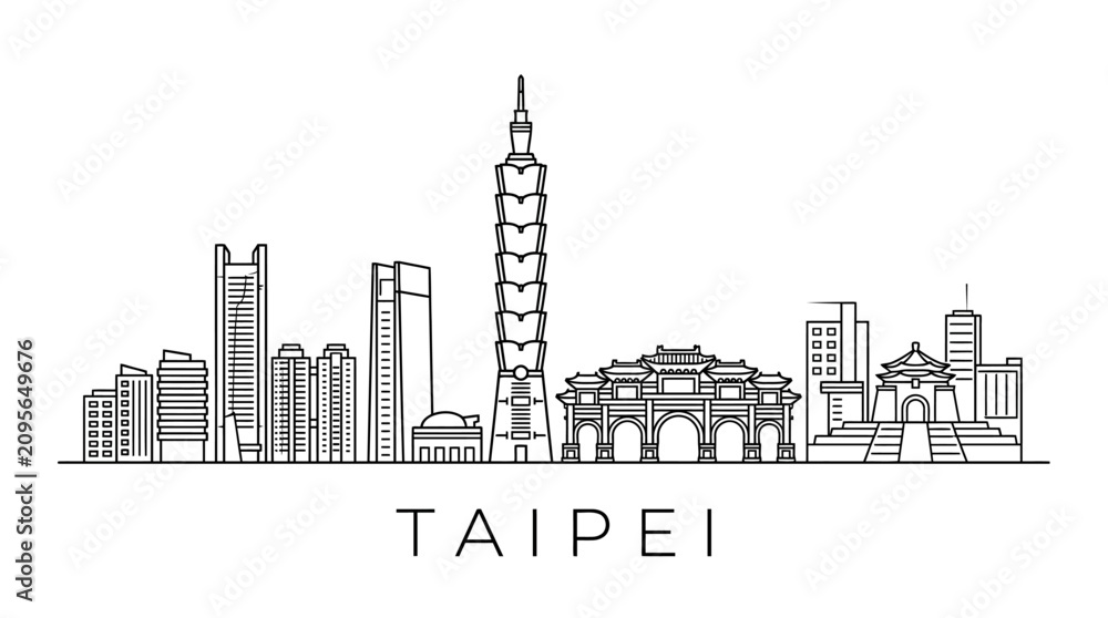 Obraz premium Taipei Skyline: Modern & Traditional Architecture Line Art