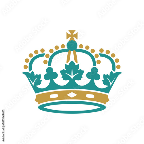 Canvas Print Teal and gold crown jewelry symbol.