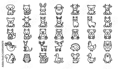 Photography Minimal Animal Outline Vector Set of Sitting Pets Forest and Farm Creatures