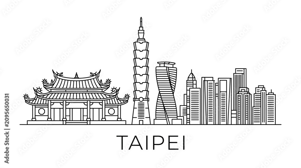 Obraz premium Taipei Skyline Silhouette: Iconic Landmarks, Modern & Traditional Architecture