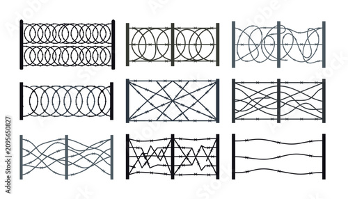 Foto Barbed wire fence vector icon set