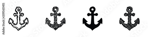 Fényképezés A set of four distinct anchor symbols, rendered in various illustrative techniqu