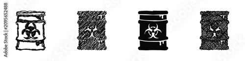 Картината върху платно Collection of four distinct barrel icons, each featuring the biohazard symbol an