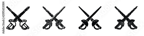 Fotografía Four distinct black and white illustrations of crossed swords, each rendered wit