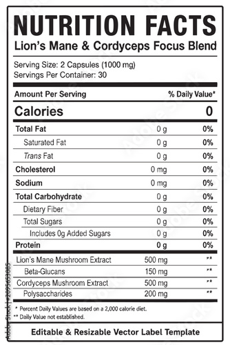 Foto nutrition facts vector label template with editable supplement facts design