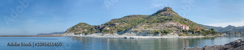 Fotografie Temo river mouth and outer dike on Mediterranean shore, Bosa Marina, Oristano, I