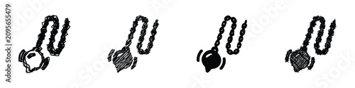 Quadro su tela A set of four distinct, sketchy illustrations depicting a medieval flail weapon,