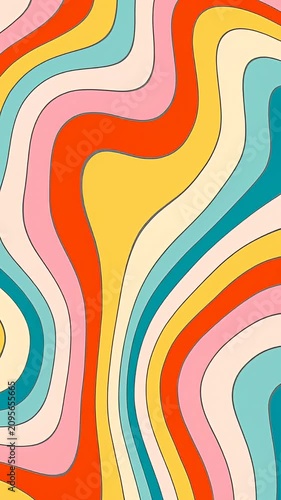 Retro 70s abstract wavy colorful line pattern.