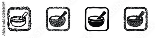 Bild auf Leinwand A set of four stylized icons depicting a mortar and pestle, used for crushing an