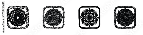 Bild auf Leinwand A collection of four unique black mandala patterns, each enclosed in a square fr