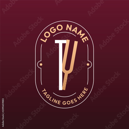 TY Letter Logo Monogram, Letter TY Logo Design Elegant Burgundy Rose Gold Oval Badge Template