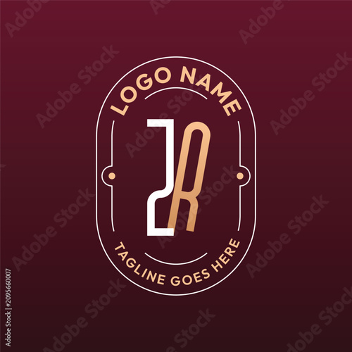 ZR Letter Logo Monogram, Letter ZR Logo Design Elegant Burgundy Rose Gold Oval Badge Template