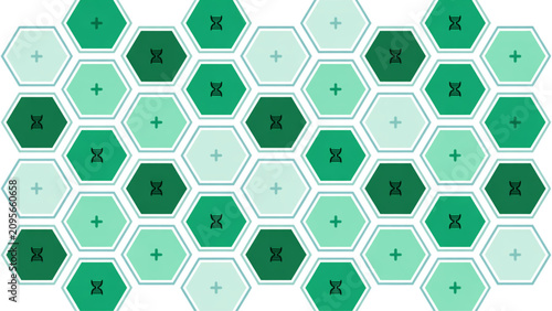 Hexagonal pattern with green and white geometric design in a grid layout Vector