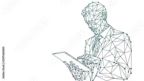 Person using hand gesture with digital network dots around fingers Vector