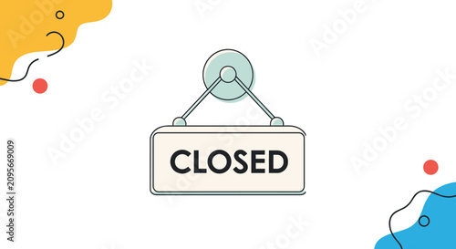 Hanging closed door sign with a suction cup hanger featured in a retro minimalist abstract line art style.