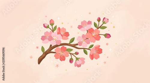 Obraz na płótnie Pink Cherry Blossom Flower Branch Bloom 1.