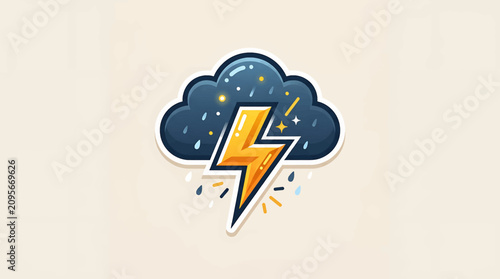Tableau sur toile Stormy weather with lightning bolt flash.