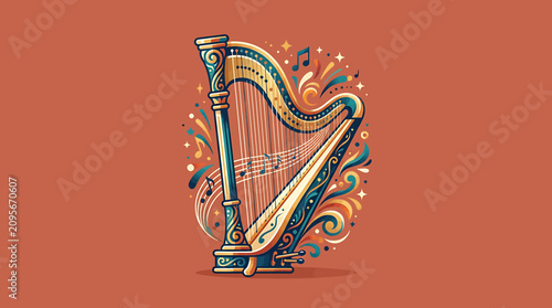 Foto Vibrant Harp Instrument Music Symbol Art 1.