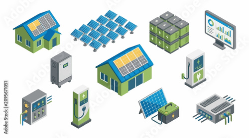 Renewable energy technology and solar power systems illustration.