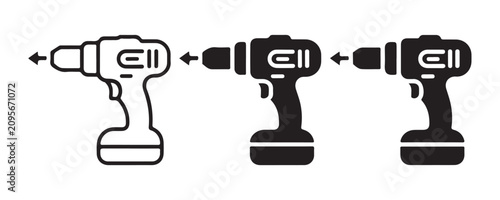 Foto Portable cordless drill vector isolated outline and solid black icon design for construction and repair